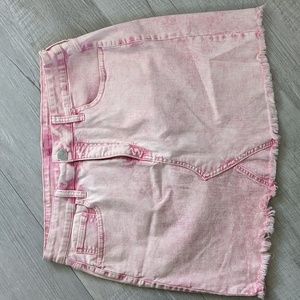 Acid Wash Pink Denim Jean Skirt Junior Women Size 17 Frayed Hem